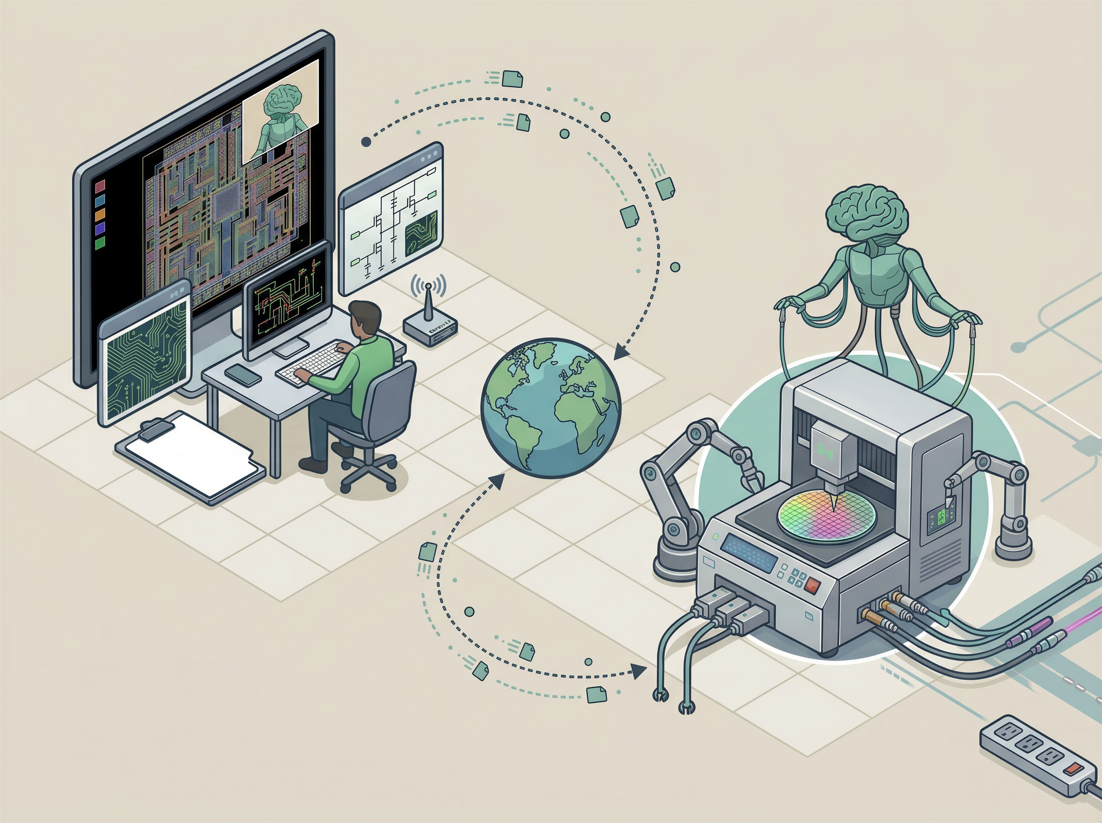 Engineer monitoring agent behavior remotely while AI operates test equipment